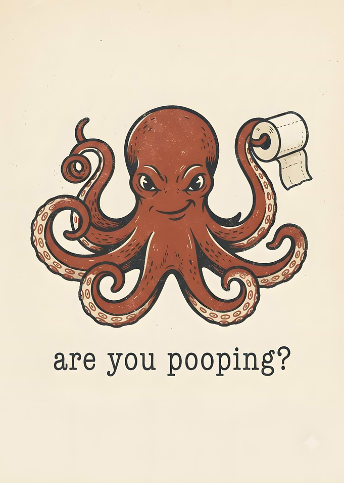 Funny Octopus Toilet Paper Illustration