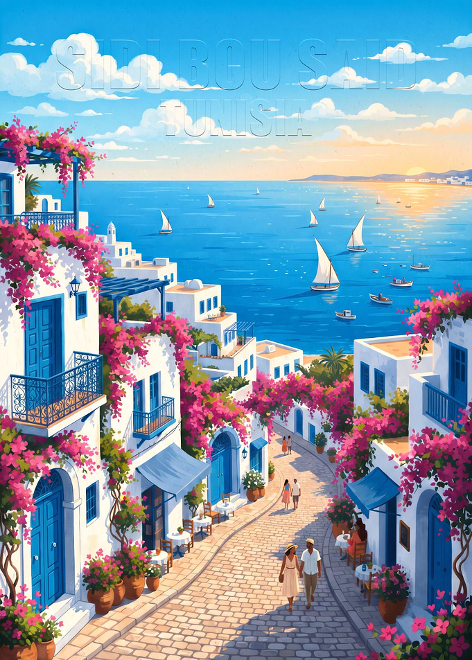 Sidi Bou Said Tunisia Coastal View