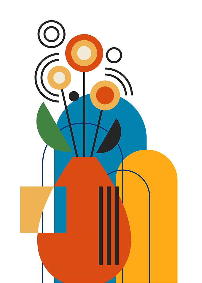 Abstract Geometric Floral Vase Art