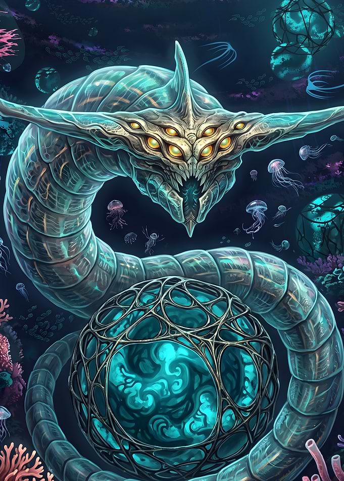 Subnautica Cosmic Sea Serpent and Glowing Orb