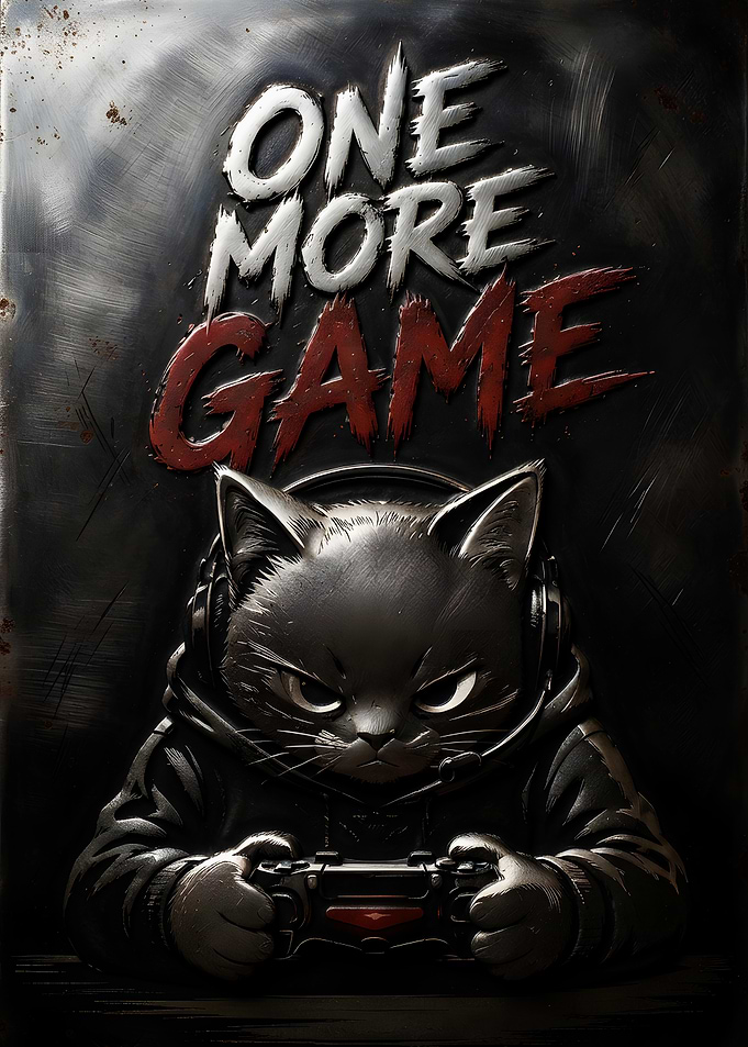 One More Game Gamer Cat Poster