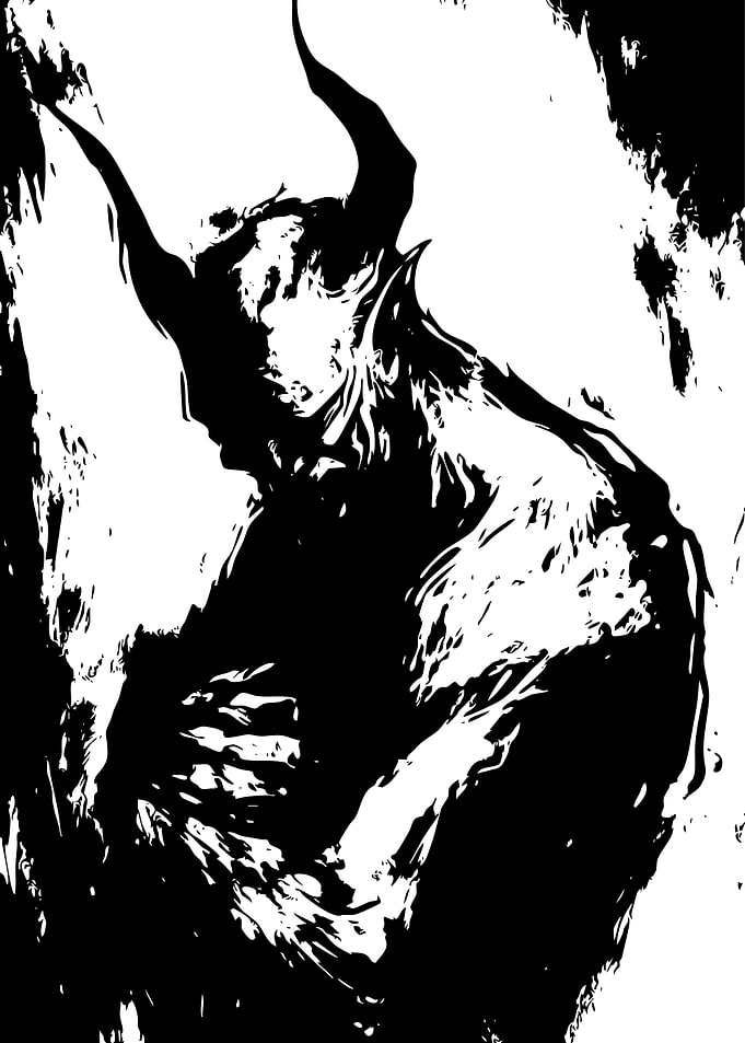 High Contrast Demon Silhouette Illustration