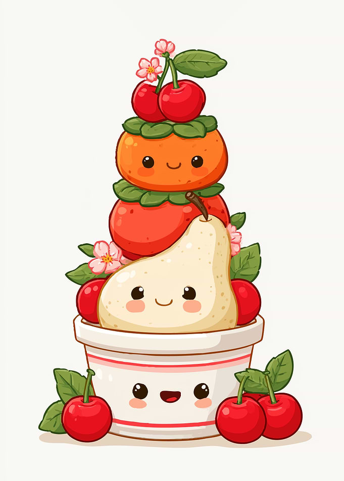 Cute Kawaii Fruit Stack Illustration