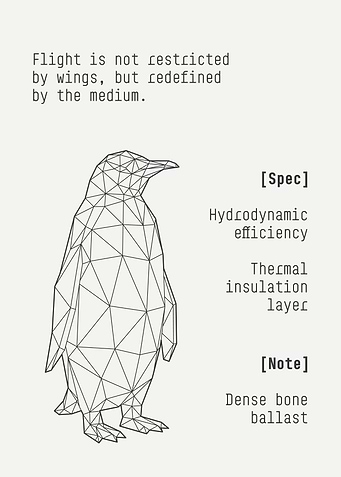 Geometric Penguin Technical Blueprint Poster