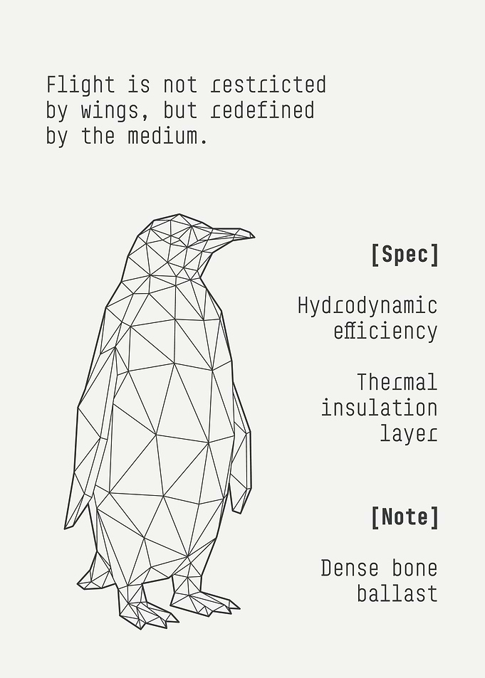 Geometric Penguin Technical Blueprint Poster