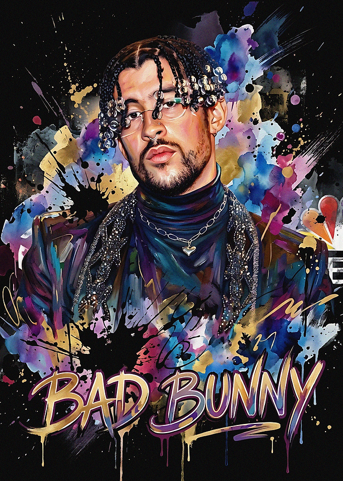 Bad Bunny Artistic Portrait Poster