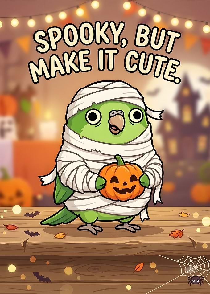 Cute Mummy Parrot Halloween Illustration
