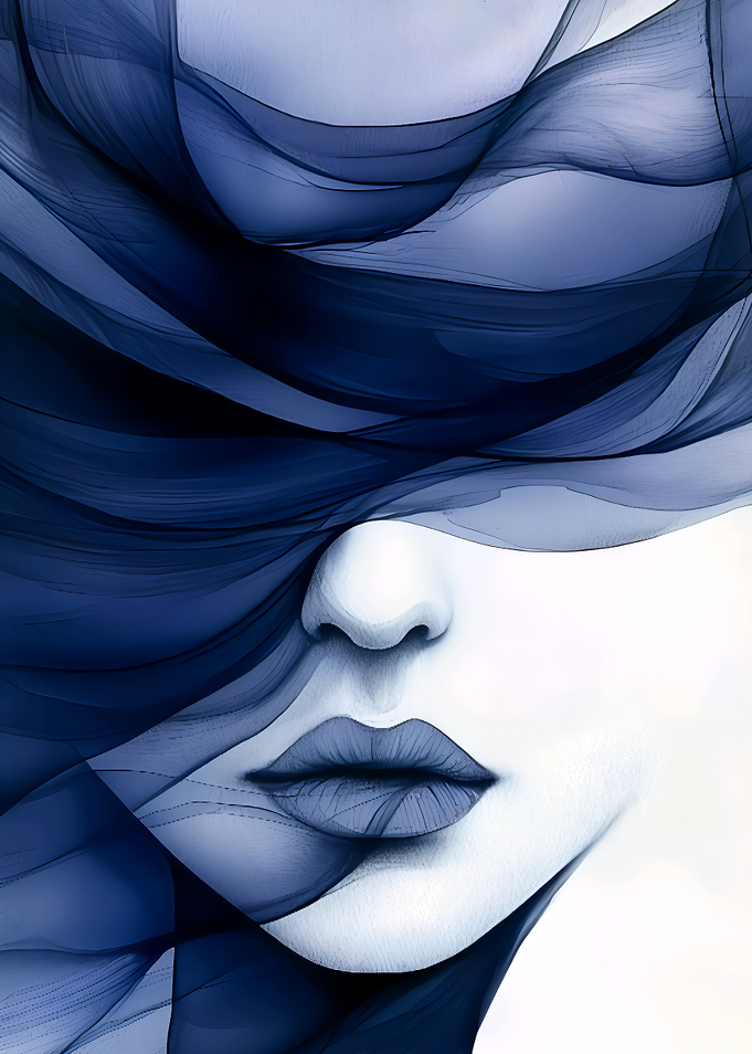 Abstract Portrait with Blue Flowing Veil