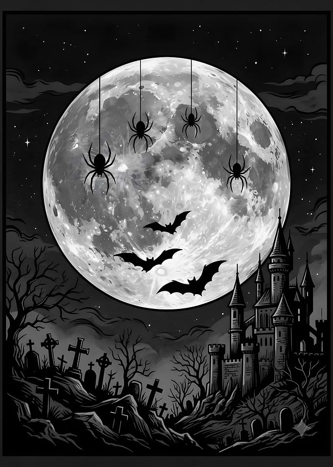 Spooky Halloween Castle Under Full Moon