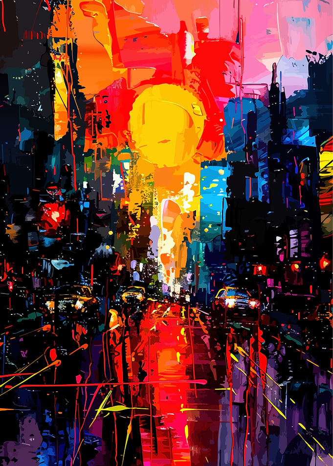 Abstract Vibrant City Street Scene