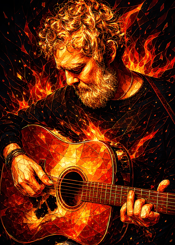 Fiery Acoustic Guitarist Portrait
