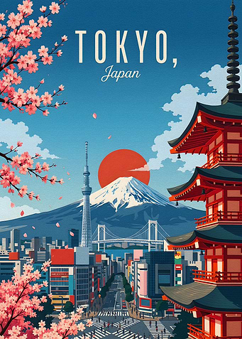 Tokyo Japan Travel Poster Art
