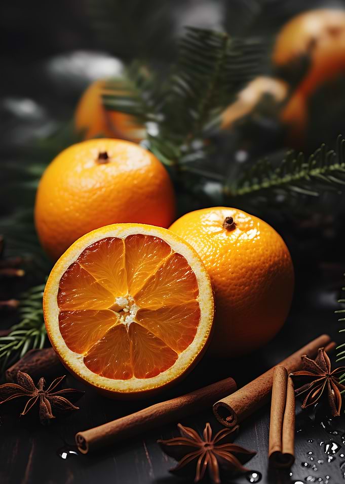 Fresh Oranges with Spices and Pine