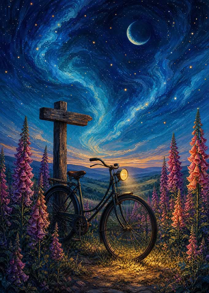 Bicycle in a Starry Meadow