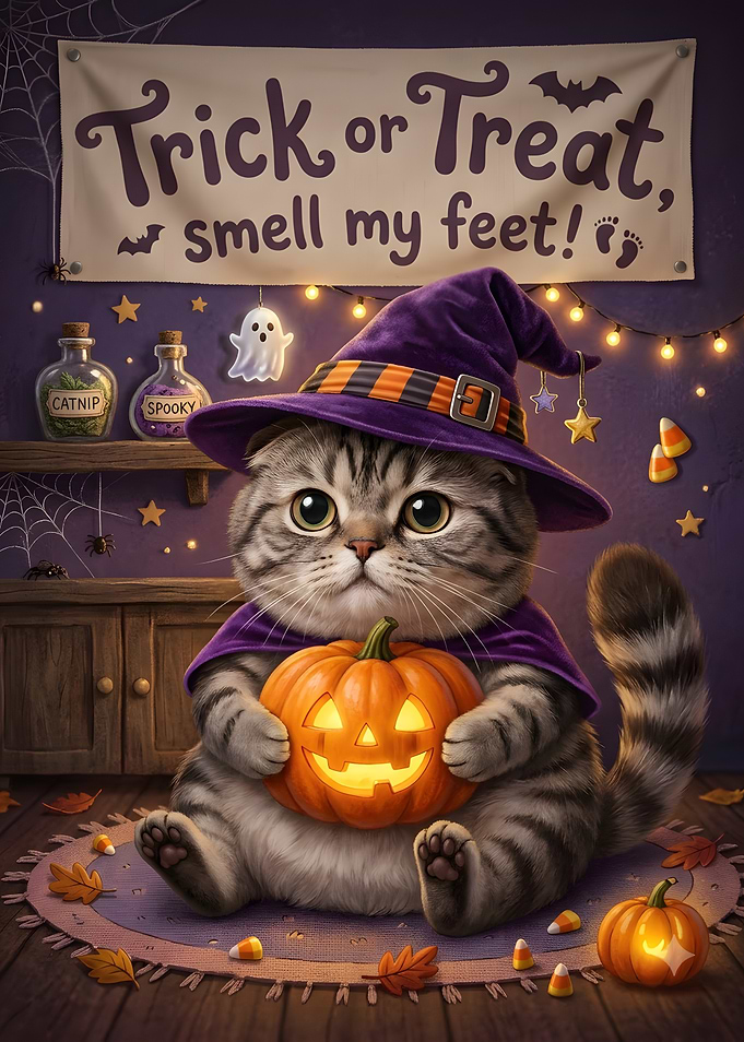 Cute Halloween Kitten with Pumpkin
