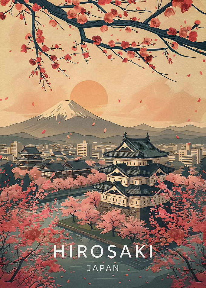 Hirosaki Castle Japan Travel Poster