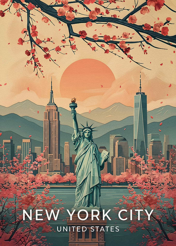 New York City Cherry Blossom Poster