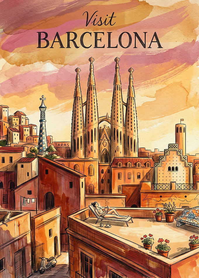Visit Barcelona Travel Poster