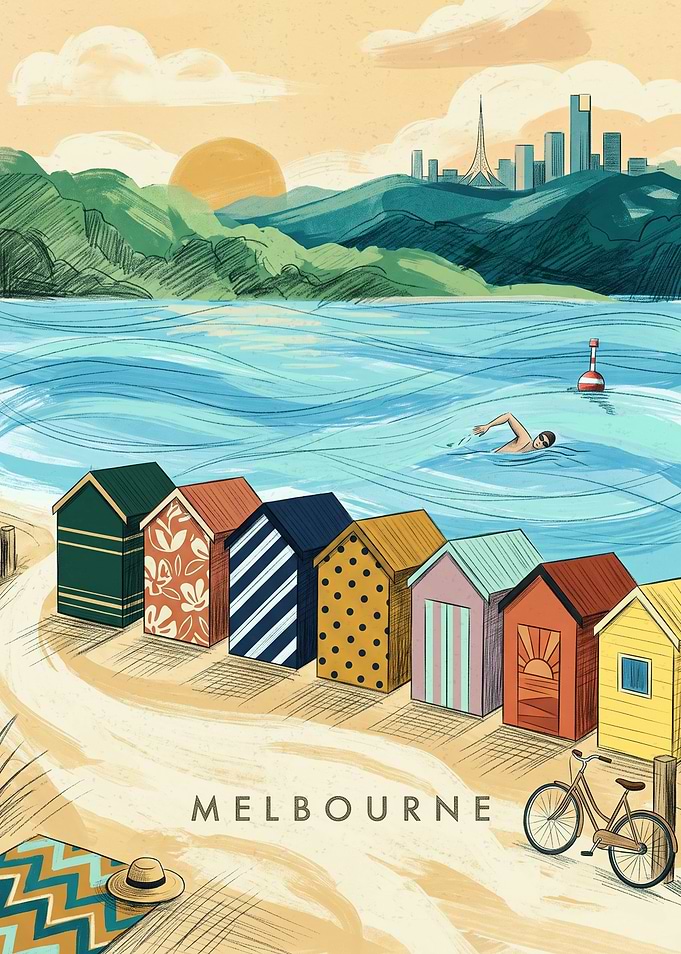 Melbourne Beach Bathing Boxes Poster