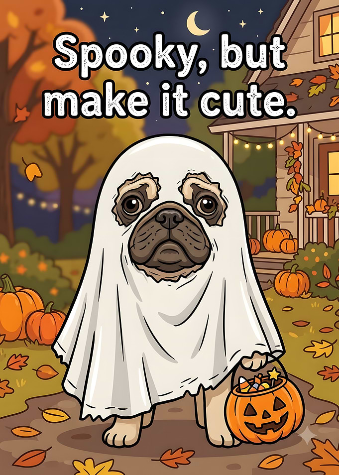 Cute Pug Ghost Halloween Illustration