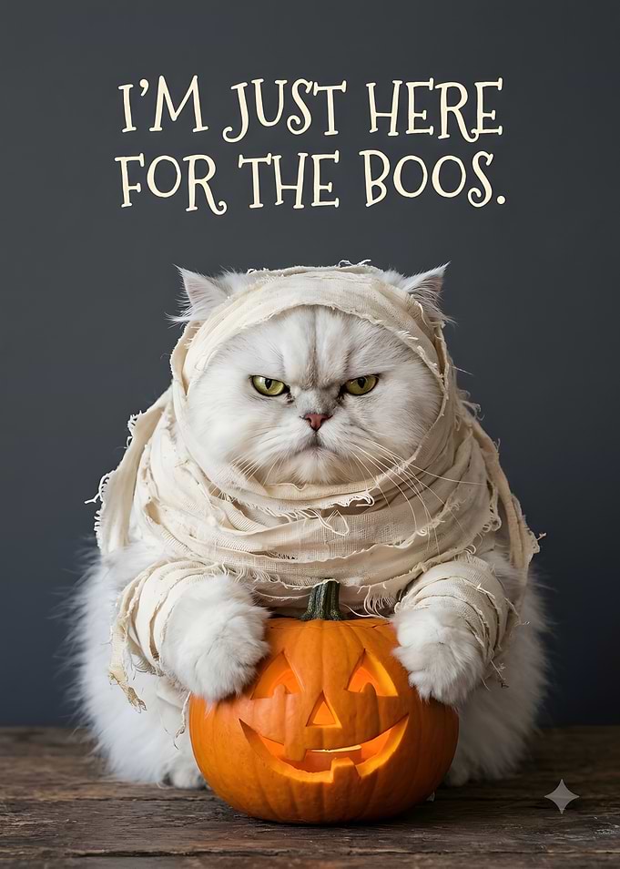 Mummy Cat with Jack-o'-lantern