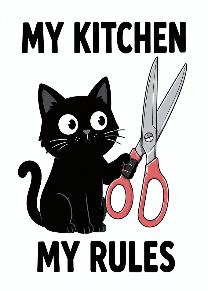 Funny Black Cat Kitchen Rules Art