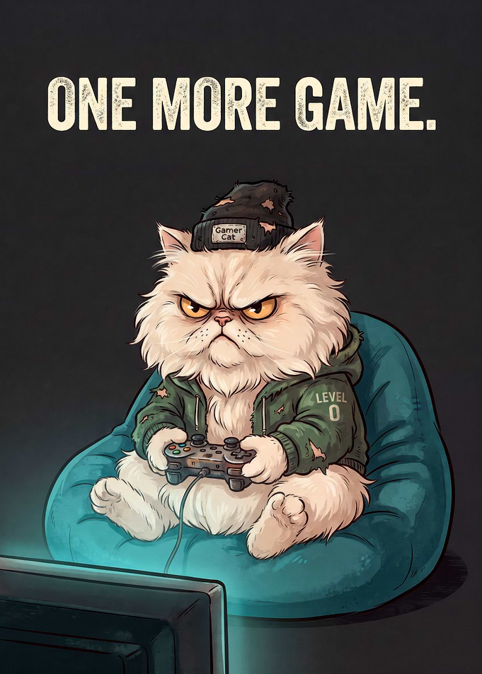 Grumpy Gamer Cat Playing Video Games