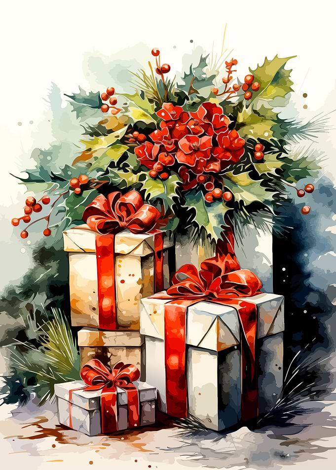 Watercolor Christmas Gift Boxes Illustration