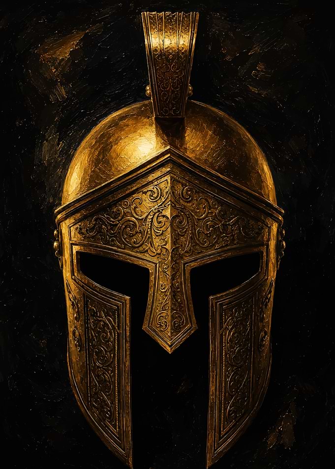 Ornate Golden Spartan Helmet