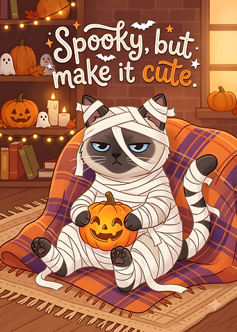 Cute Mummy Cat Halloween Illustration