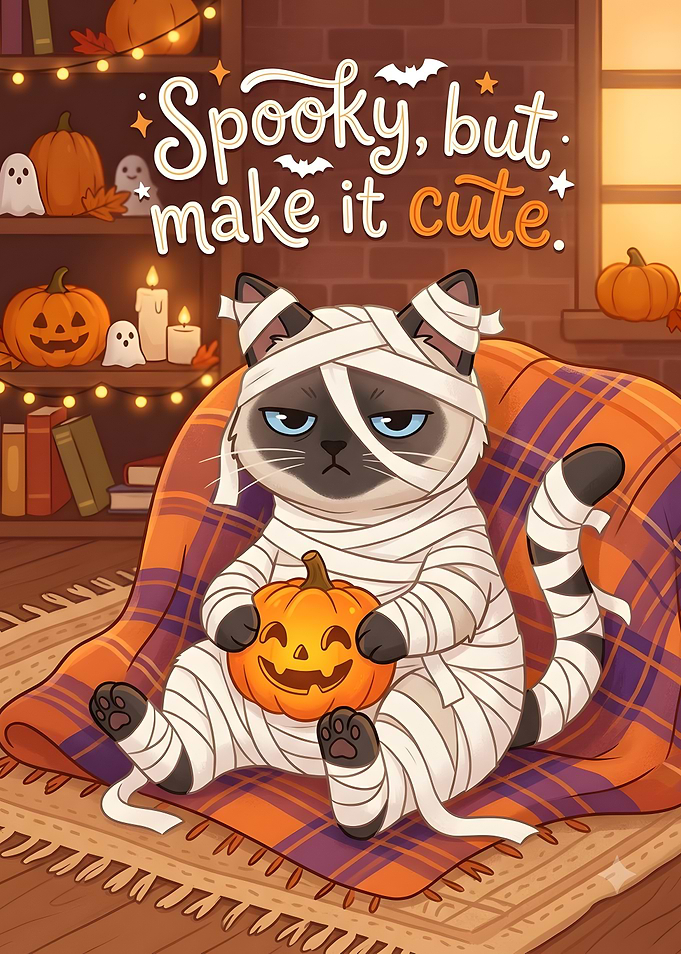 Cute Mummy Cat Halloween Illustration