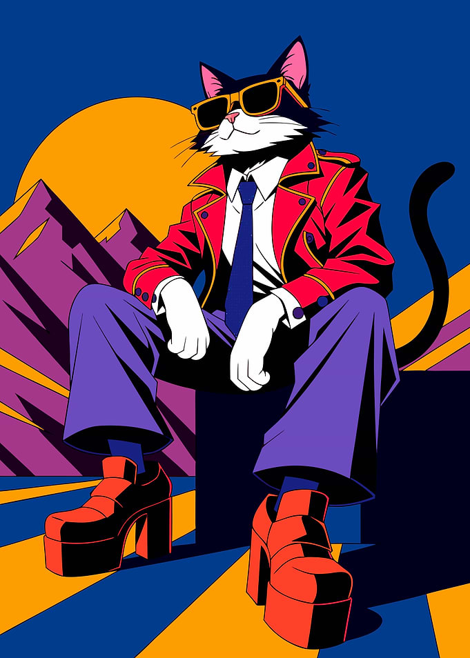 Stylish Tuxedo Cat in Retro Outfit