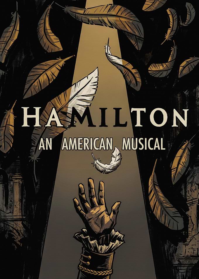 Hamilton Musical Poster with Falling Feathers