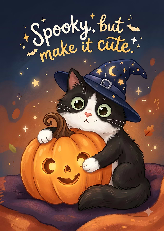 Cute Halloween Cat with Pumpkin