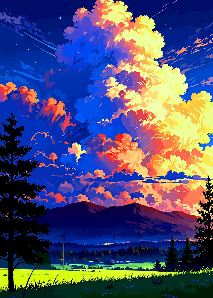 Vibrant Anime Style Mountain Sunset
