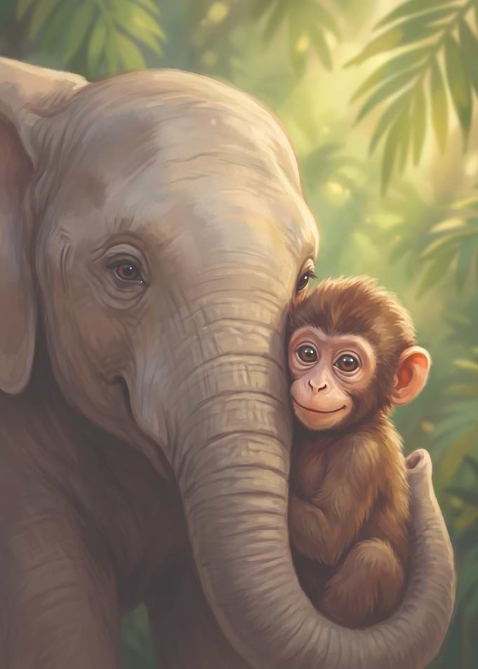 Elephant and Baby Monkey Friendship