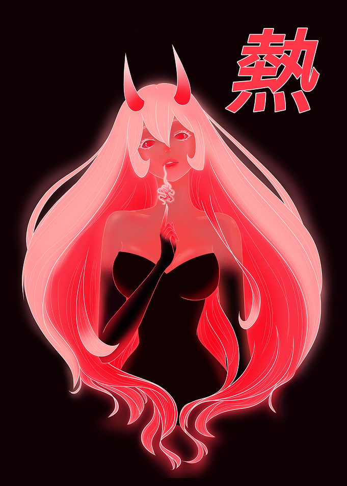 Glowing Red Demon Girl Anime Art