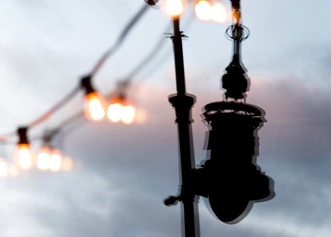 Blurred Streetlight and String Lights