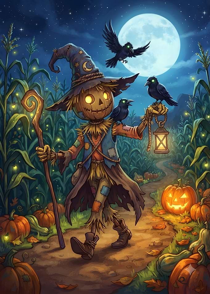 Magical Scarecrow in Pumpkin Patch