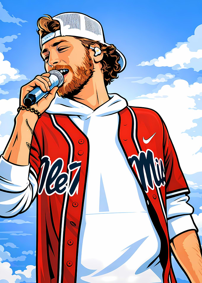 Singer in Red Baseball Jersey