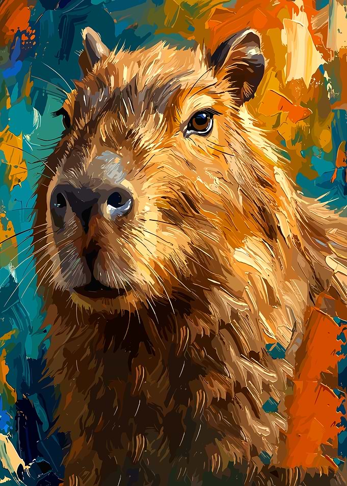 Vibrant Impressionist Capybara Portrait