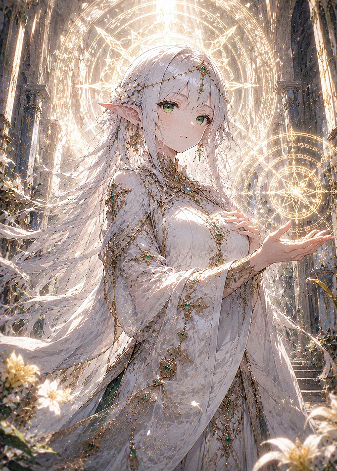 Ethereal Elf Priestess with Magic