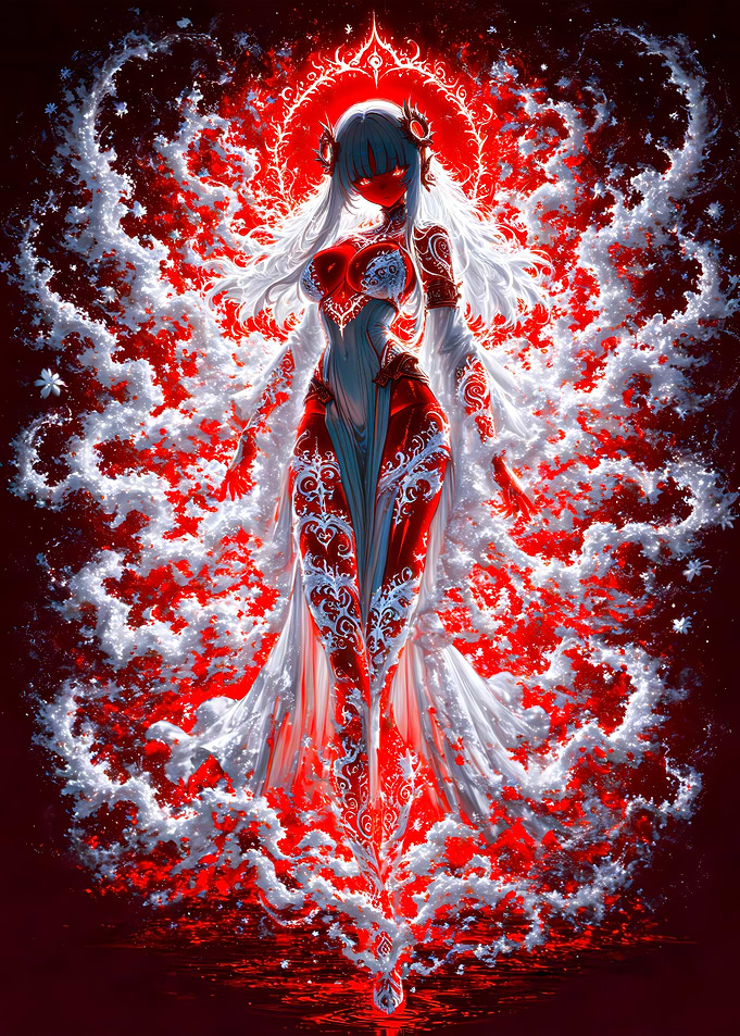 Ethereal Goddess in Red and White