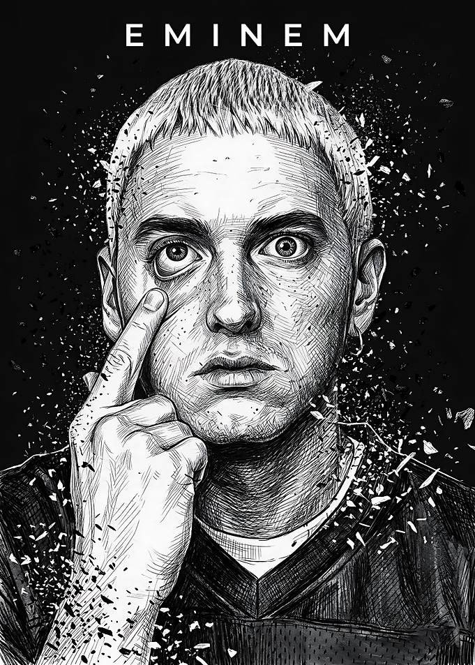 Eminem Black and White Portrait Illustration