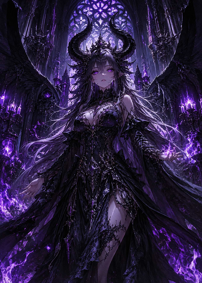 Dark Fantasy Queen in Gothic Cathedral