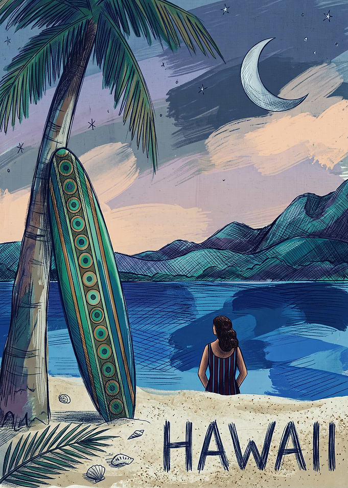 Vintage Hawaii Beach Travel Poster