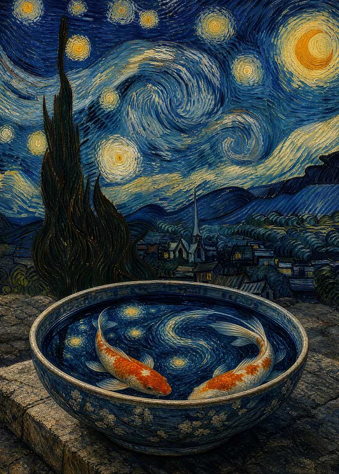 Koi Fish in Starry Night Bowl