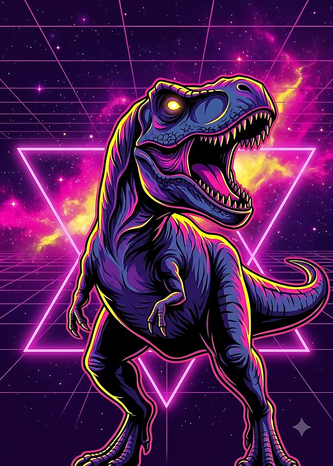 Synthwave T-Rex Dinosaur Art