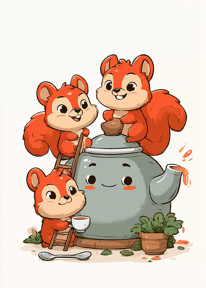 Cute Squirrels Having Tea Party