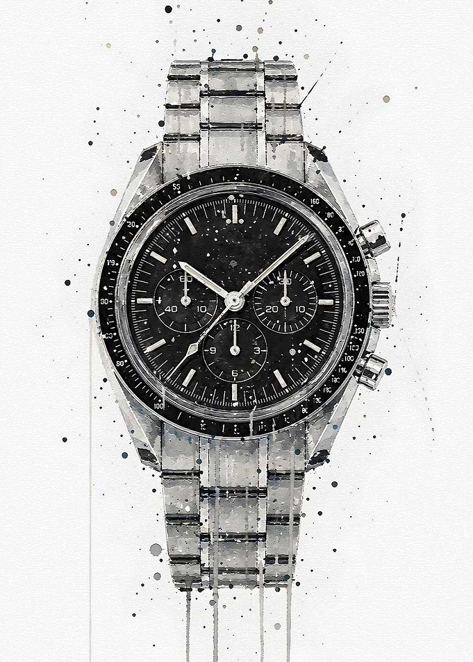 Watercolor Style Chronograph Watch Illustration